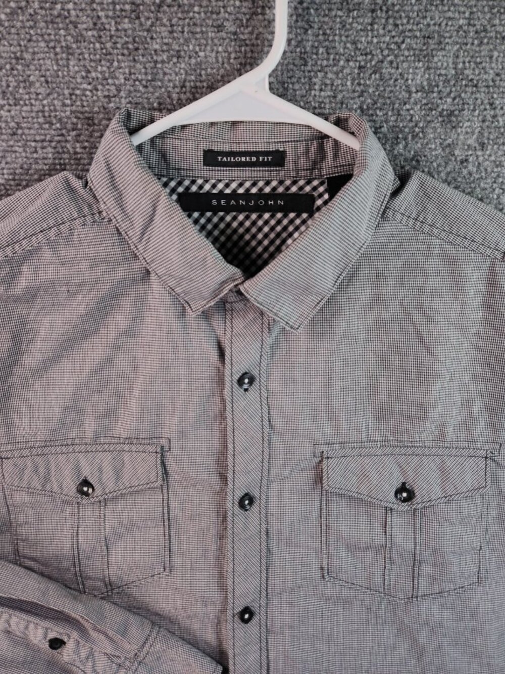 Sean John Tailored Fit XXL Black White Check Long Sleeve Button Up Shirt Cotton